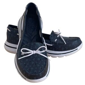 Skechers Cali Gear Ultra Go Navy Anchors Boat Shoes Sz 10 Loafers Nautical